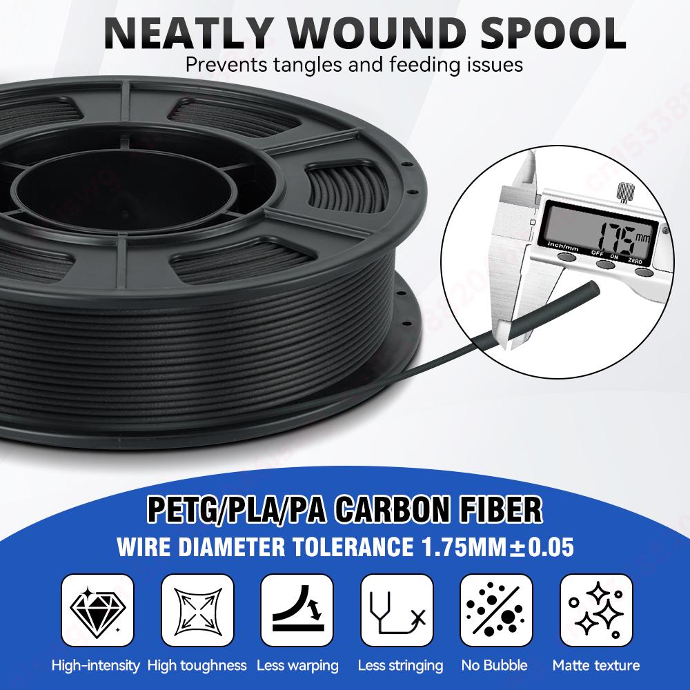 KINGROON 300g PLA PETG PA Nylon Carbon Fiber Filament 1.75mm High Strength PLA-CF PETG-CF PA-CF Material for Most FDM 3D Printer