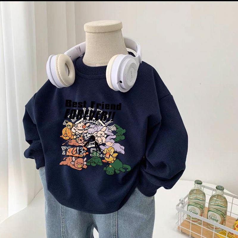 Boys Korean Cartoon Sweatshirt Casual Long Sleeve Top For Spring Autumn Versatile Kids Clothing 80