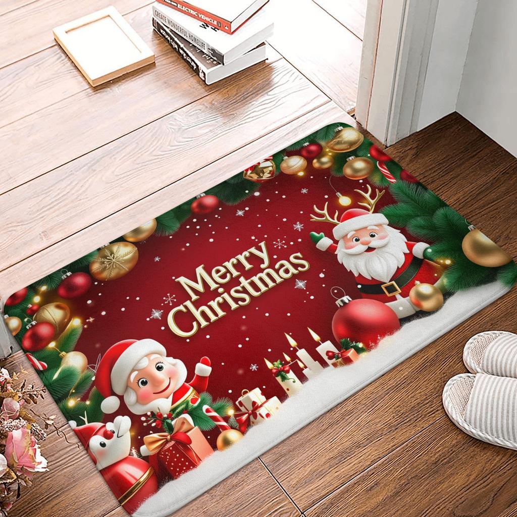 Snowman Pattern Merry Christmas Doormat Non-Slip Entrance Kitchen Bath Door Floor Mat  Toilet Carpet Rug