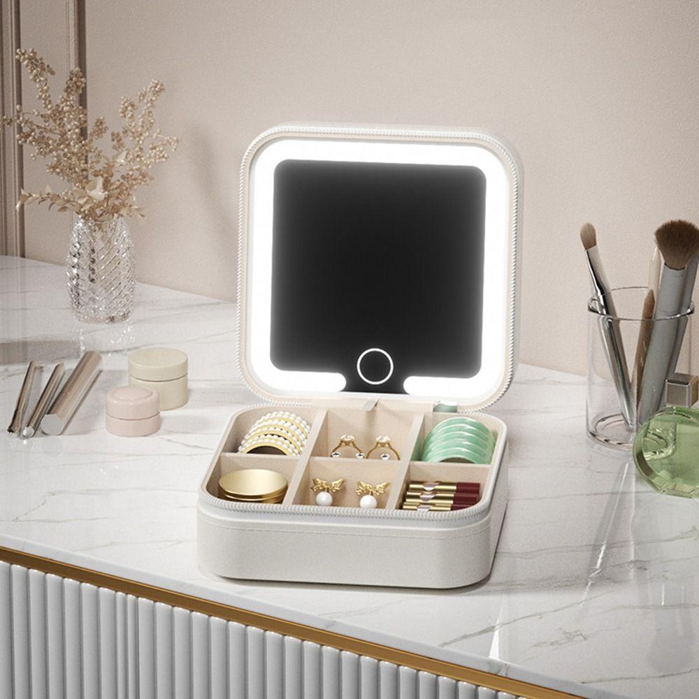 Portable Jewelry Box with Mirror Detachable Divided Necklace Tray Valentine's Day Gift