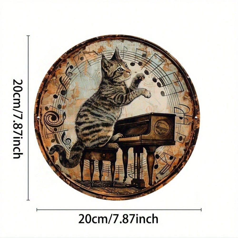 Vintage Pianist Cat Metal Tin Sign Retro Wall Art for Home Cafe Garage