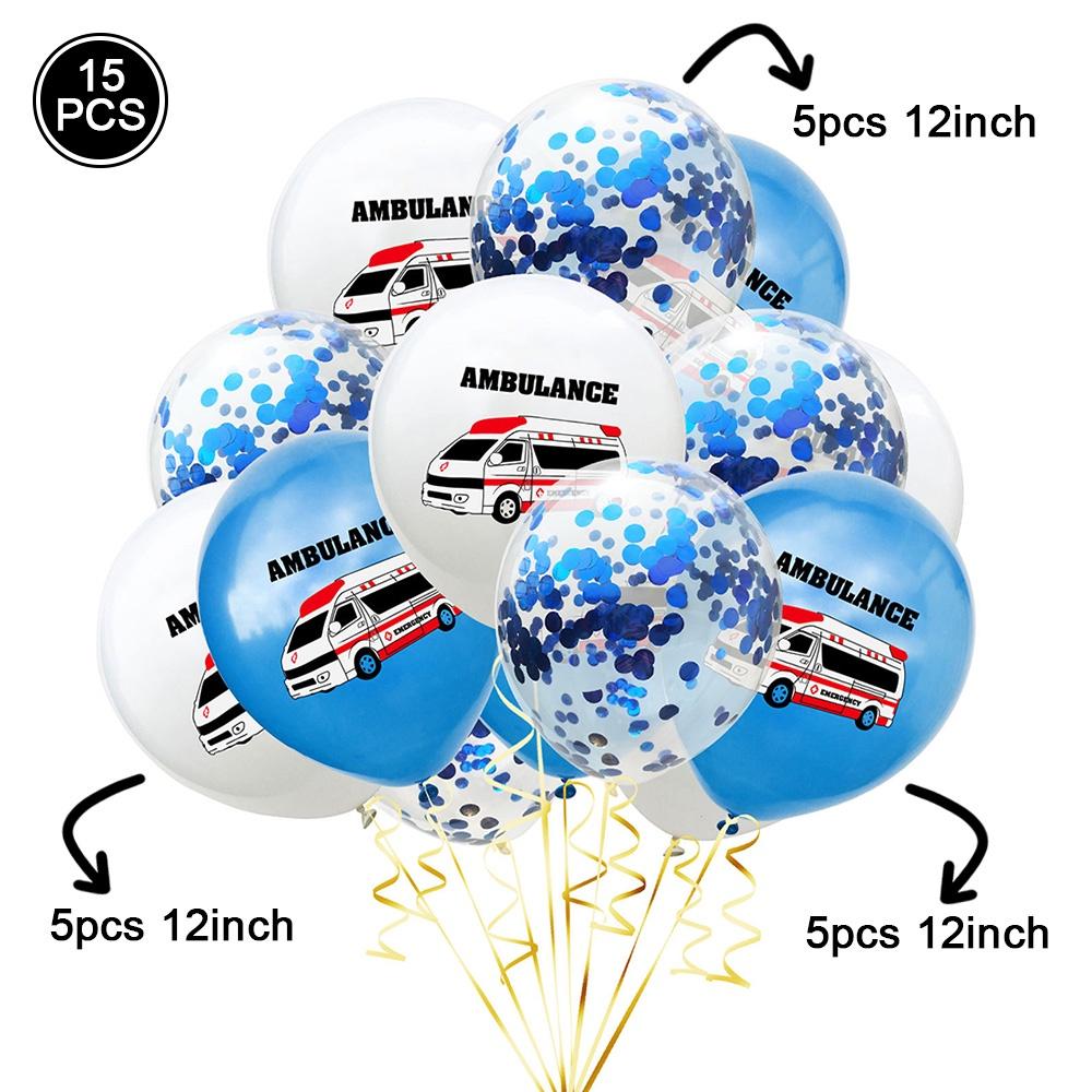 12 Inch Glitter Balloon Cartoon Print Police Car, School Bus, Ambulance Latex Balloon Safety Knowledge Party Decoration