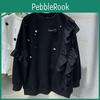 Thin Edge Sweater Patchwork Ruffle Womens Autumn New Heavy Industry Pearl Flower Loose Casual Allmatch Classic Top