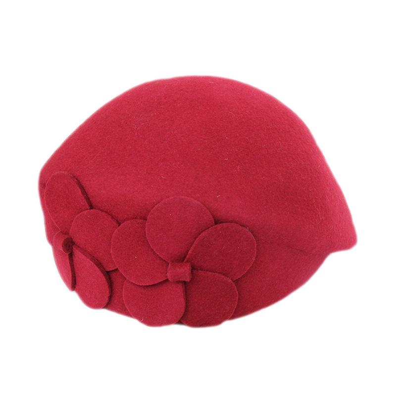 Autumn And Winter New British Woolen Felt Hat Dome Fashion Top Hat European And American Temperament Flower Stewardess Beret