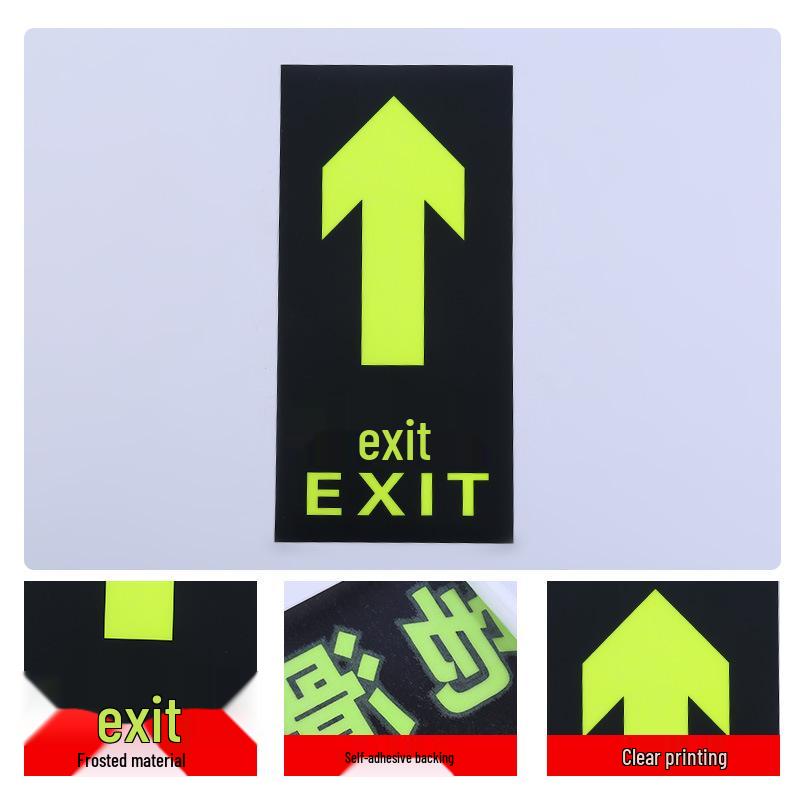 Luminous Safety Exit & Caution Sign: Floor Sticker with Arrow & Slippery Steps Indication