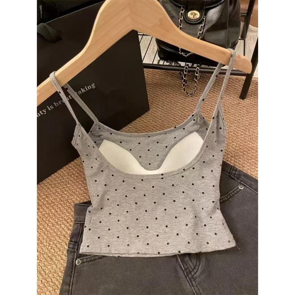 Fashionable Polka Dot with Chest Pads, Strappy Vests, Women's, Backless, Beautiful Back, Outerwear, Anti-glare, Inner Layer with Chest Wrap, Top