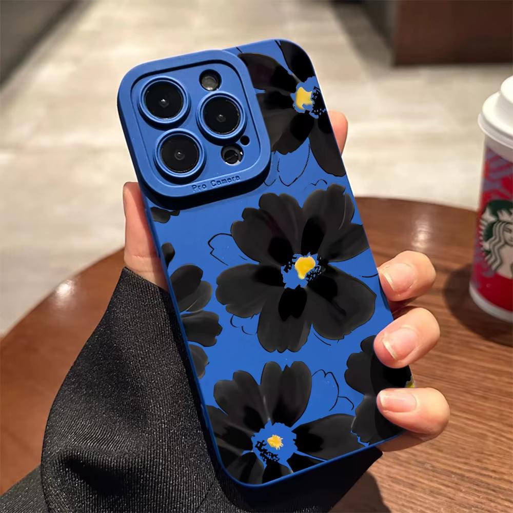 

Силиконовый чехол для телефона с цветочным узором для iPhone 17 Pro Max 16 Pro 15 14 13 Mini 12 11 Pro Max 16E 17Air XS XR Ударопрочный мягкий чехол iPhone XS Max синий