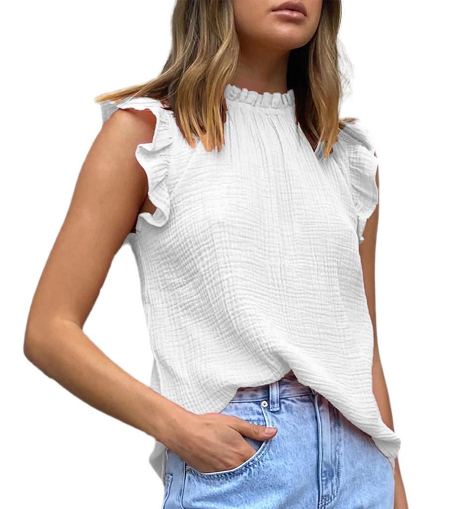 New Spring and Summer Women's Clothing Solid Color Splicing Sleeveless Top Fashionable Casual Chiffon T-shirt Vest