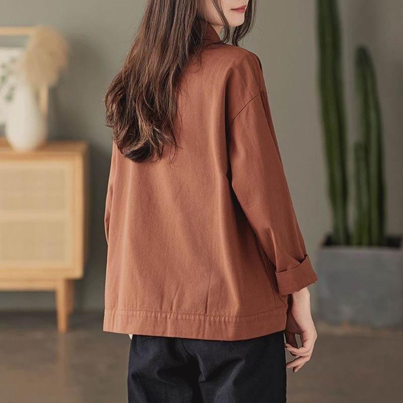 Coat for Women Cotton Casual Oversize Vintage Solid Color Large Pocket Single Breasted Loose Casual Top Jacket