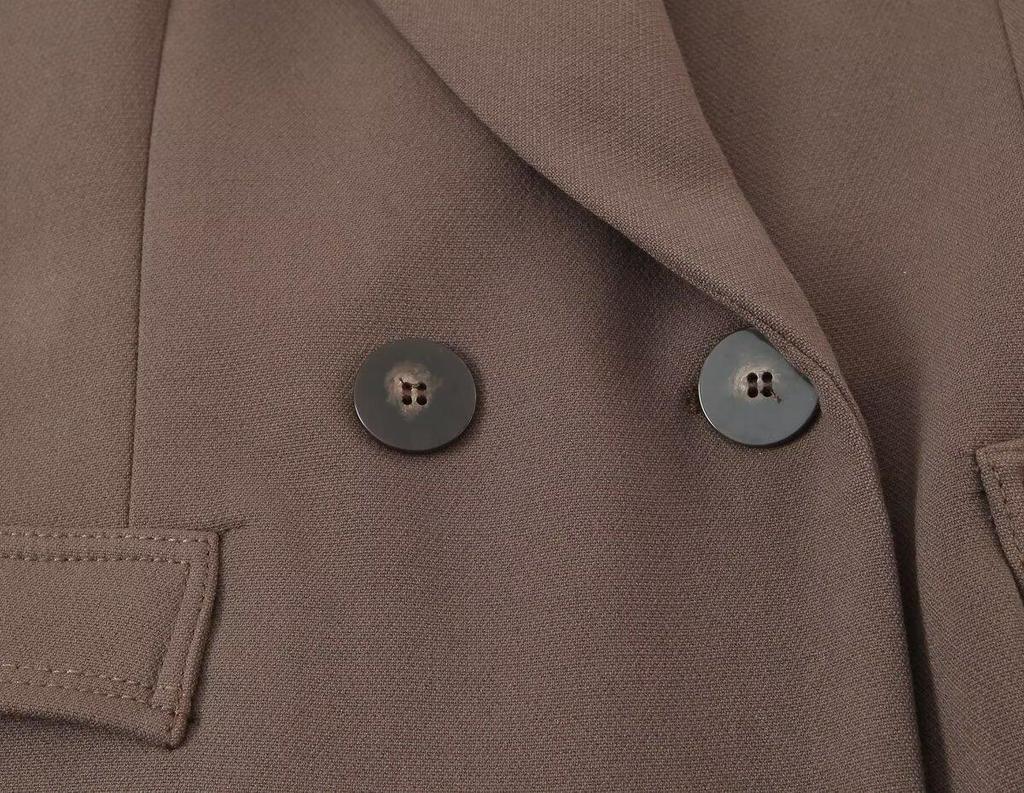 European Style Double-Breasted Padded Shoulder Suit Jacket & Zippered Tapered Pants Set
