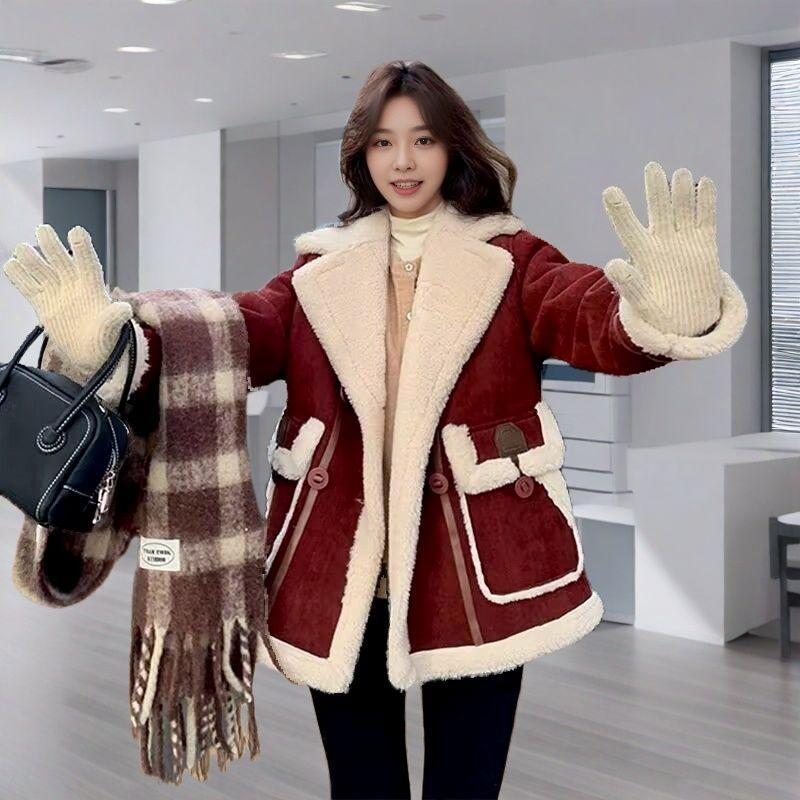 Fashionable Patchwork Warm Coat, Winter Women's Casual Thick Overcoat
