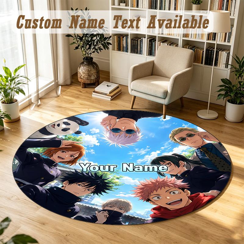 Round Rug Custom NameJujutsu Kaisen Pattern Non Slip Carpet Home Floor Decor