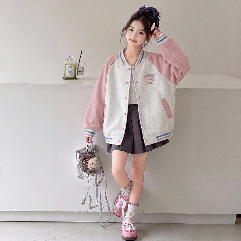 2026 Girls' Trendy Casual Spring/Autumn Baseball Jacket for Medium & Large Kids