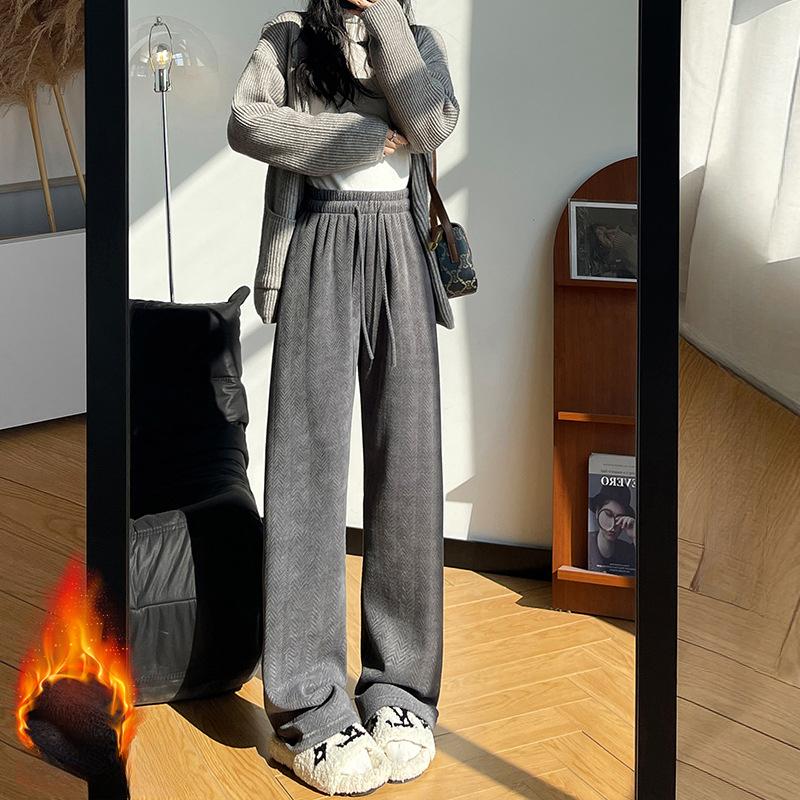 Pantaloni cu picior larg pentru femei, toamnă și iarnă, noi, largi și lejeri, cu picior drept, cu drapaj, cu talie înaltă, pantaloni de catifea