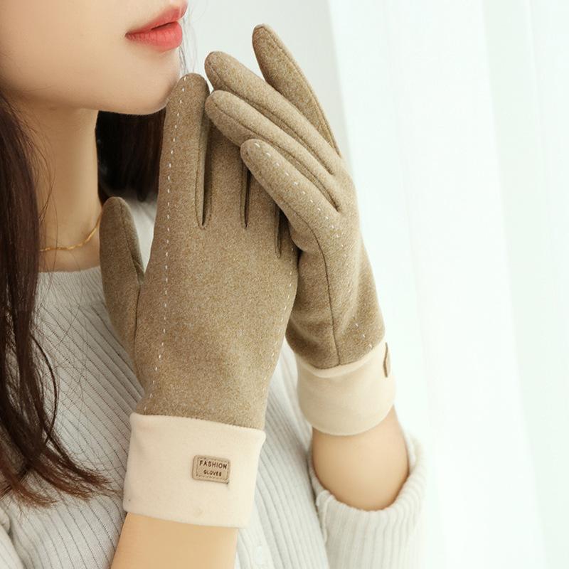 Women Autumn Winter Keep Warm Touch Screen Thin Plus Cashmere Solid Simple Style Gloves Cycling Drive Fashion Elegant Windproof