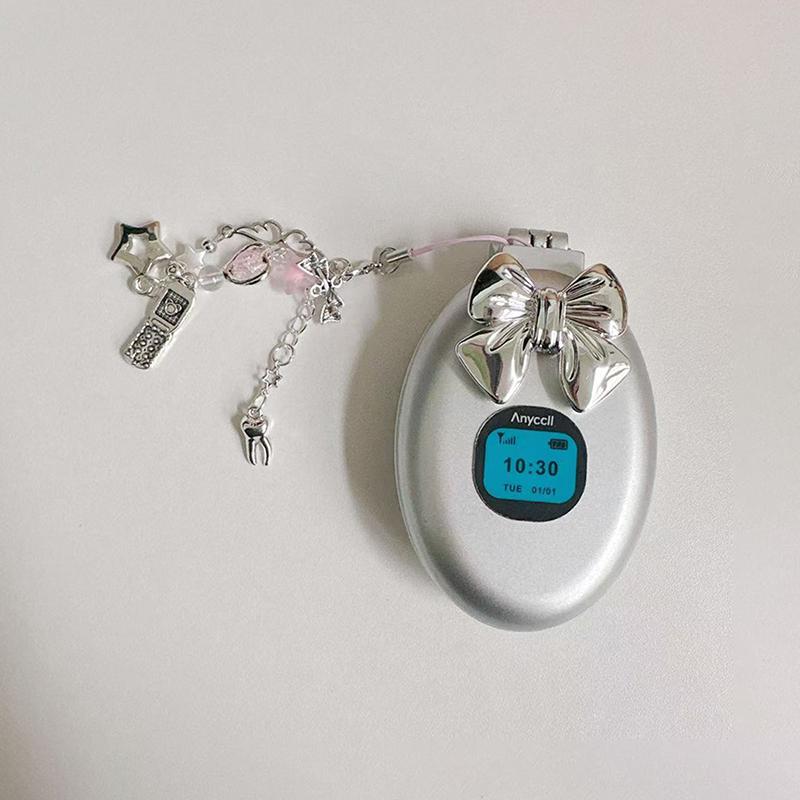 Y2K Retro Simulation Flip Phone Folding Air Cushion Comb Makeup Mirror Bag Hanging Accessories Backpack Waist Hanging Decor