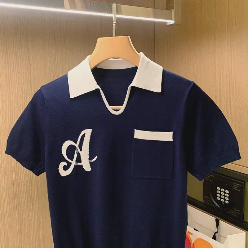 Trendiges Herren-Poloshirt mit V-Ausschnitt und Farbblockdesign – Europäischer und Amerikanischer Stil