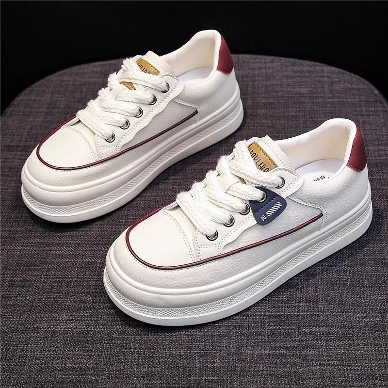 Thick-soled White Shoes Women's Flat-soled Sports Board Shoes Small Height Increase Single