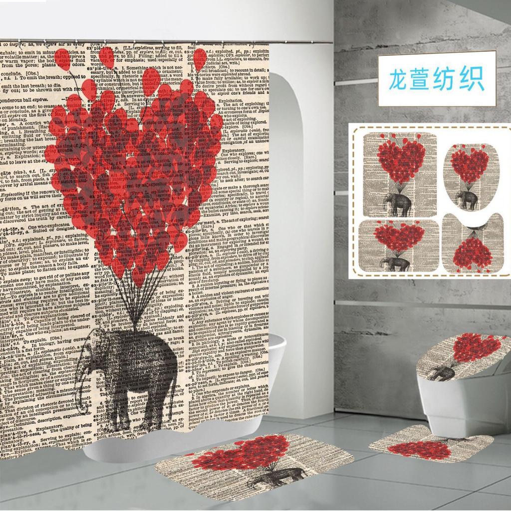 Polyester Elephant 3D Digital Printing Bathroom Personalized Partition Shower Curtain Four-Piece Set