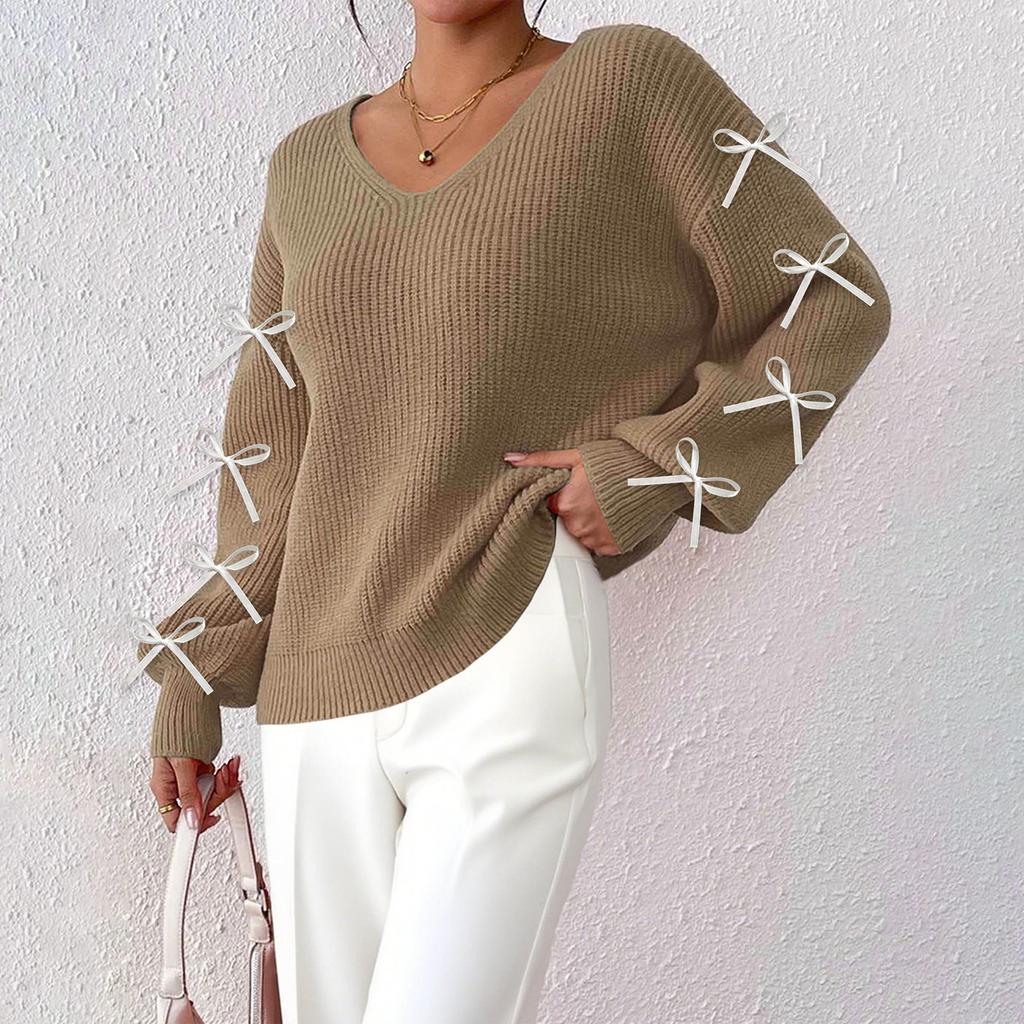Women's Ribbon Bow Decorated Knitted Pullover