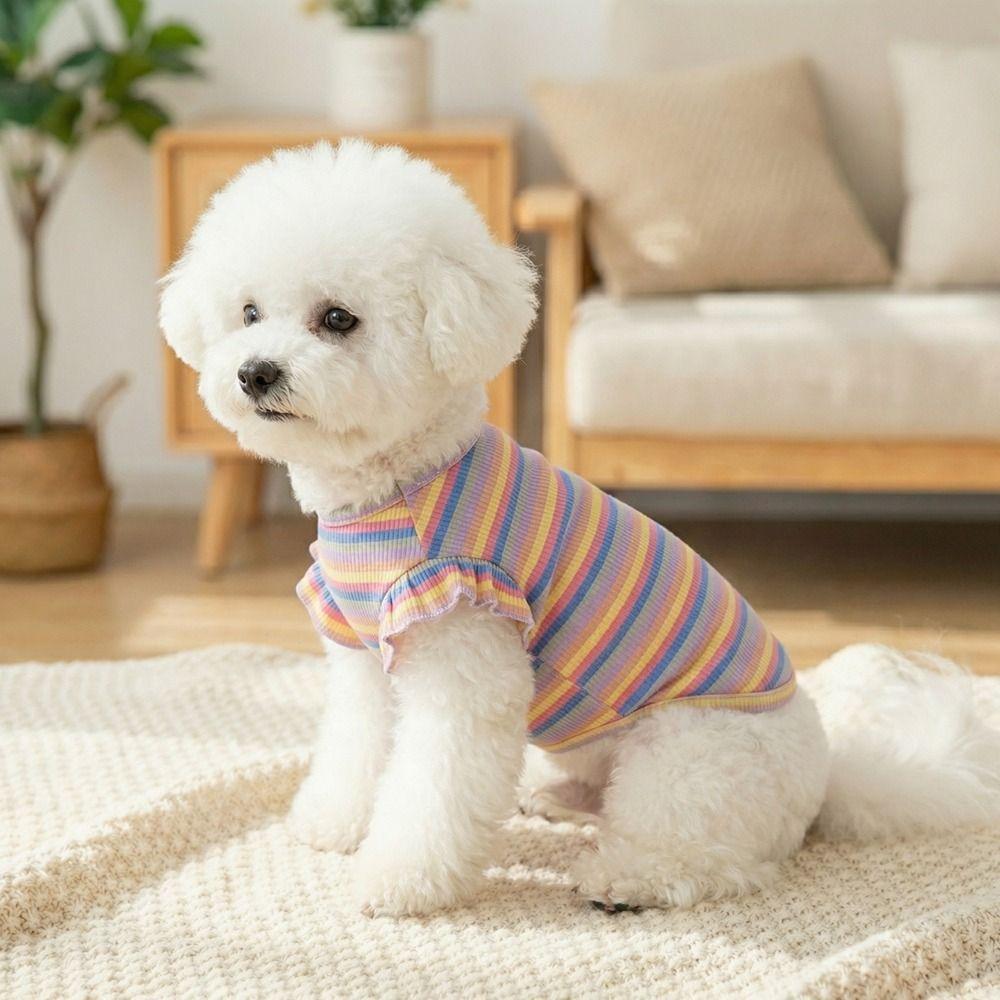 Ruffle Striped Dog Striped Vest Breathable Puppy Skirt Cute Two Legged Puppy Vest  Spring Summer