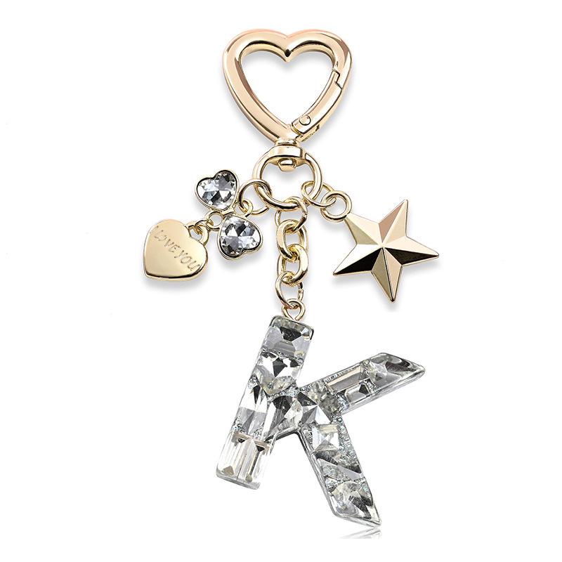 Silberne Diamant-Harz-Buchstaben-Schlüsselanhänger mit Stern-, Herz- & Schmetterlings-Anhängern - Geschenk für Mädchen-Taschen