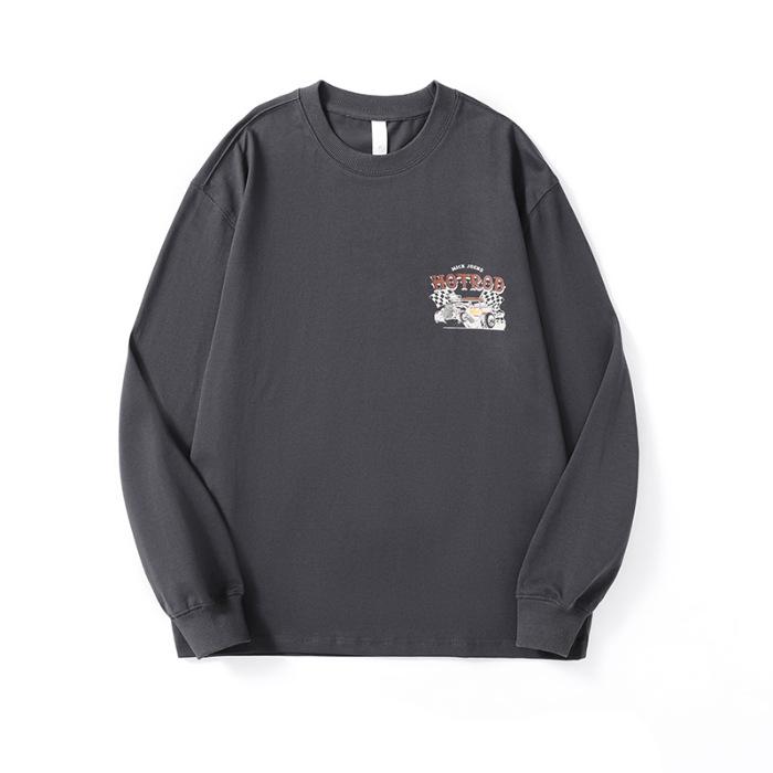 

Осенняя черная футболка с длинными рукавами с принтом, мужская свободная футболка большого размера, модный молодежный свитер с рубашкой-подкладкой 4XL темно-серого