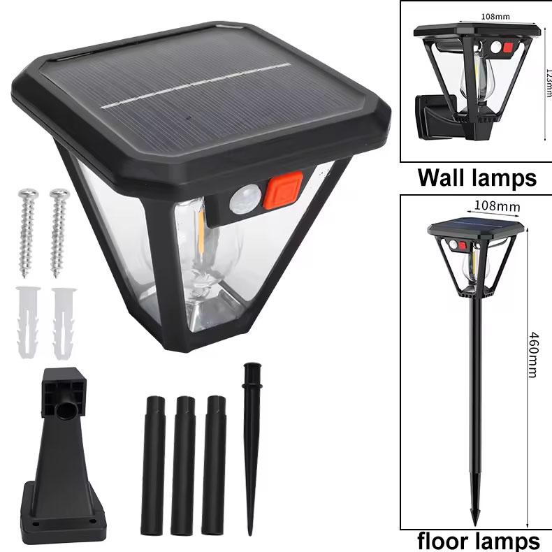 

Multi-Functional LED Solar Lawn Garden Light Waterproof Outdoor Camping Lantern Tungsten Filament Wall Light with Motion Sensor
