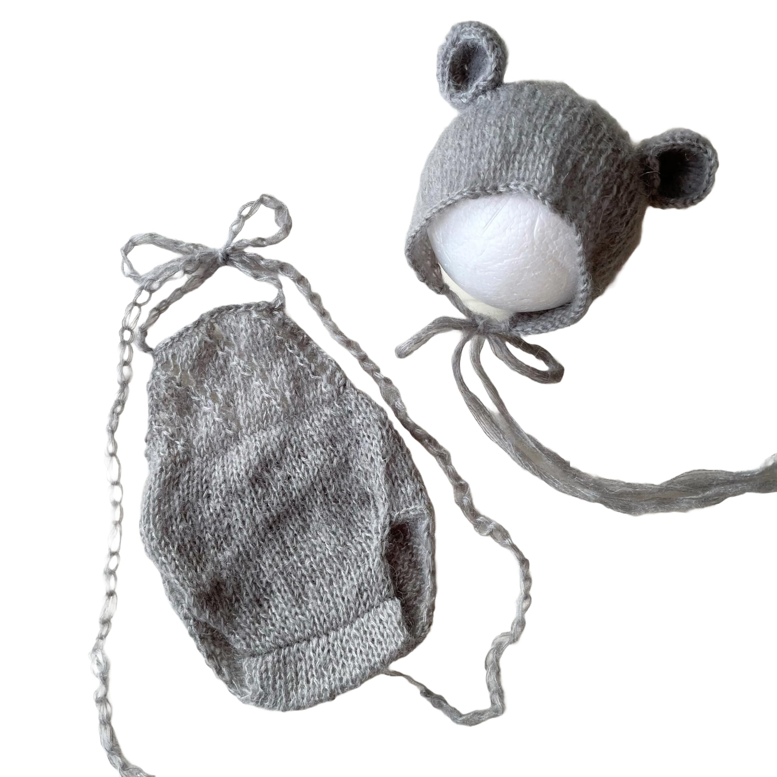 

Комплект для новорожденных для фотосессии: шапочка-боннет с медвежьими ушками и мохер для месяцев [магазин NANA] младенцы, ромпер, материал, 0-6 (серый)