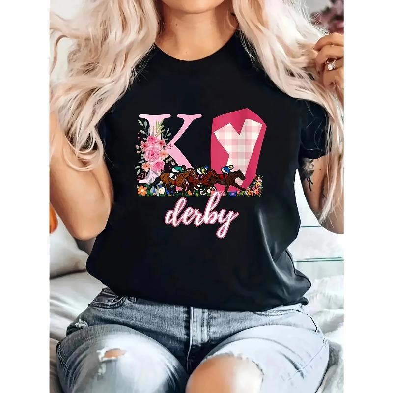

Wo S Derby Horse Racing T-Shirt | Pink and Black Racing Design with K-DERBY Logo, Stretchy/Elastane, Casual Round Neck Short Sleeve Top for Fans S чёрный