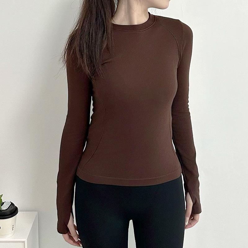 

Yoga Long Sleeved Sports T-Shirt, Running Long Sleeved Breathable Fitness Outdoor Yoga Top XL коричневый