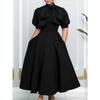 Temperament Long Dress Short sleeve Lace-up Bow Puffy Banquet Formal Dress European and American Dress