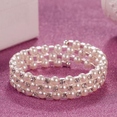 Fashion Wedding Bride Pearl Crystal Rhinestone Bracelet Multi Layer Bangle