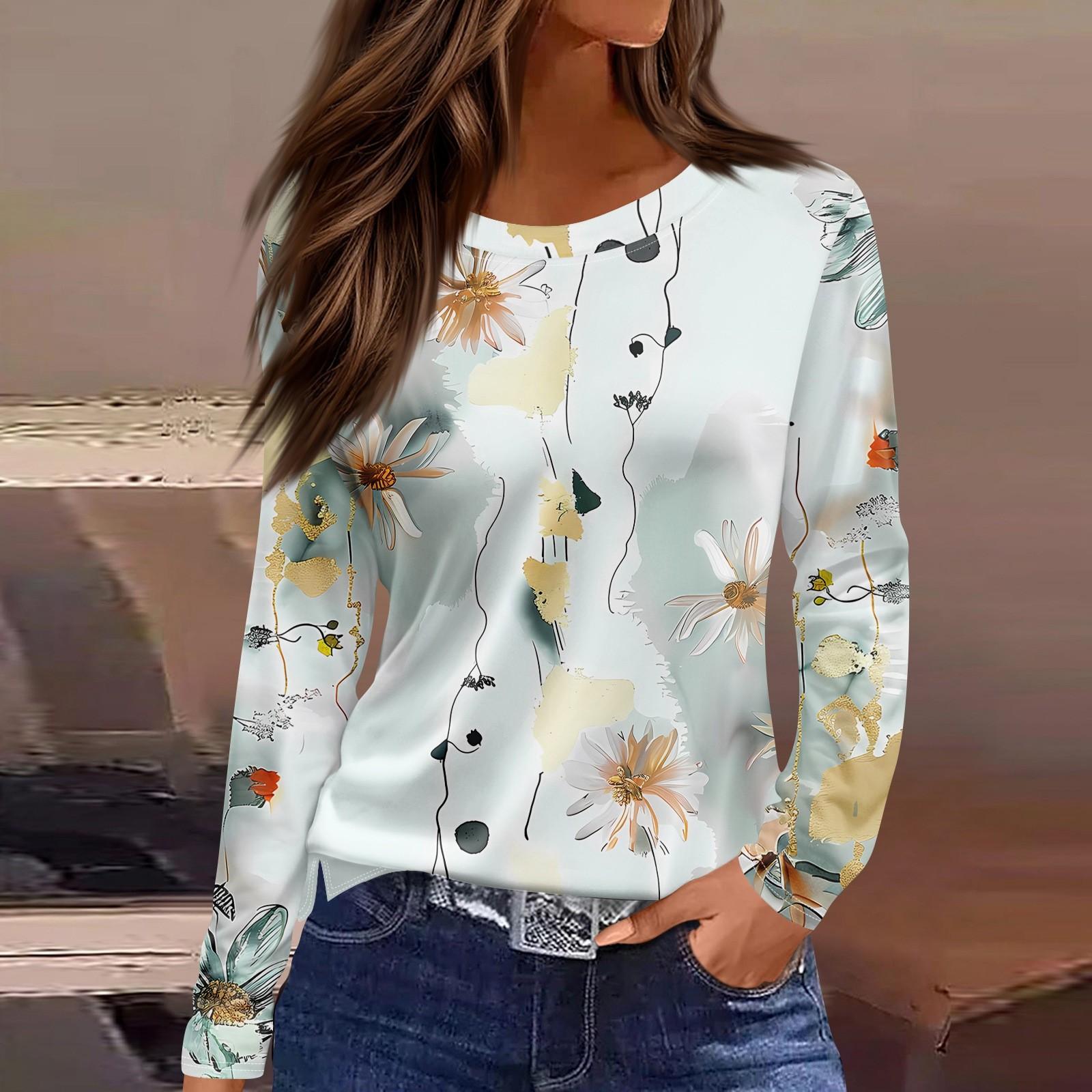 

Женская модная повседневная свободная футболка с принтом и круглым вырезом с разрезом и длинным рукавом, женский топ S светло-серый