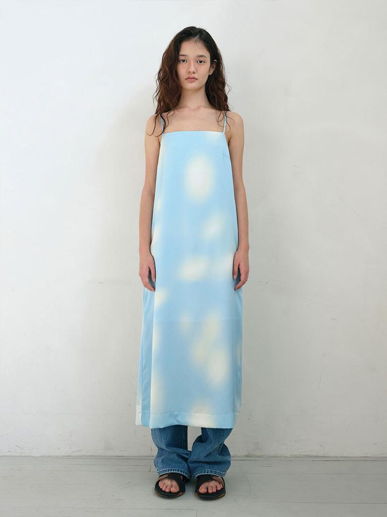 Enzo Blues Silky Spread Slip Long Dress (Sky)