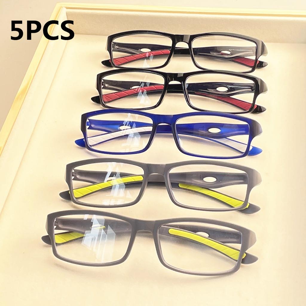 5PCS Sport Style Non-Prescription Reading Glasses Anti-Blue Light Rectangular Full Rim Eyewear PC Frame Material