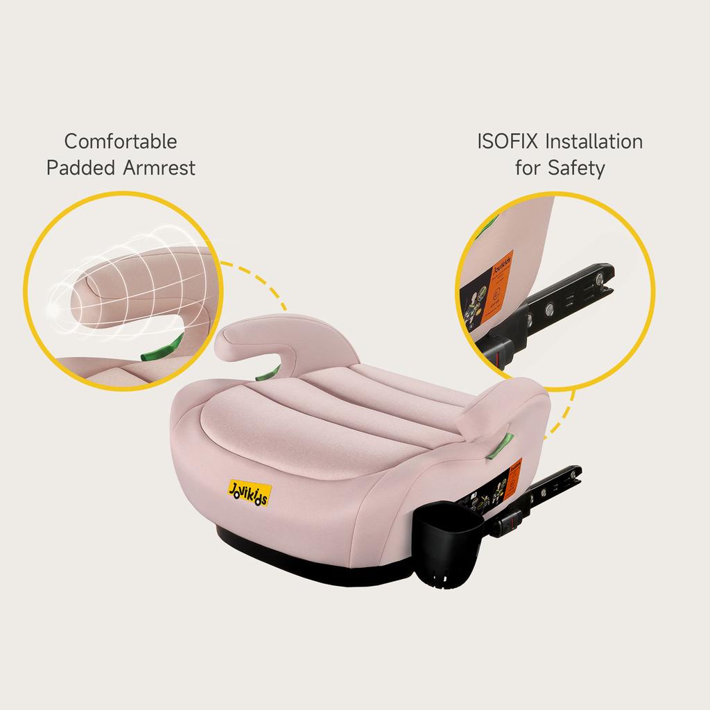 I-Size Booster Car Seat, ISOFIX, 125-150cm, 6-12 Years, Group 2/3, Portable, ECE R129, Pink
