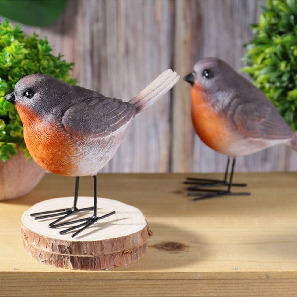 Cute Robin Bird Statue Nordic Style Yard Ornament Durable Bird Figurines Indoor Living Room