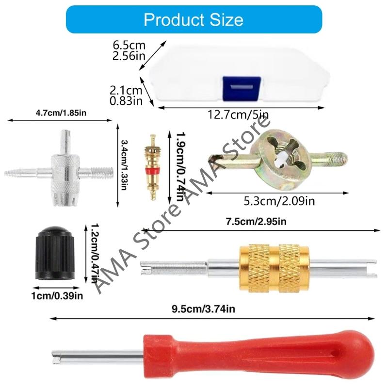 X7JF 33Pcs Universal Valves Stem Cores Tool Steel Shafts Plastic Grip Tire Repair set