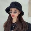 Lady Autumn Winter Fleece Fisherman Hat Solid Color Embroidery Letter Warm Plush Basin Cap