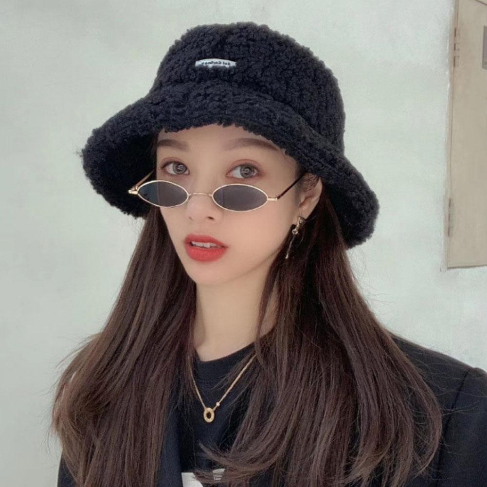 Lady Autumn Winter Fleece Fisherman Hat Solid Color Embroidery Letter Warm Plush Basin Cap