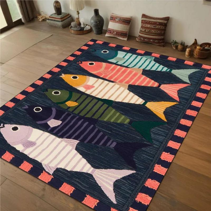 Fish Themed Rug Colorful Ocean Design Non-Slip Soft & Durable Ideal for Living Room Kids Room or Beach House Décor Floor Mat
