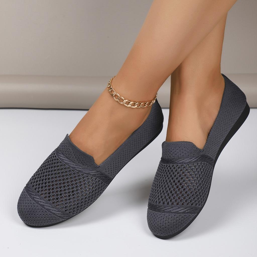 Europe, America and Foreign Trade Large Size Flat-bottom Knitted Breathable Low-top Single Shoes Women's One-pedal Breathable Shallow-mouth Doudou Sh