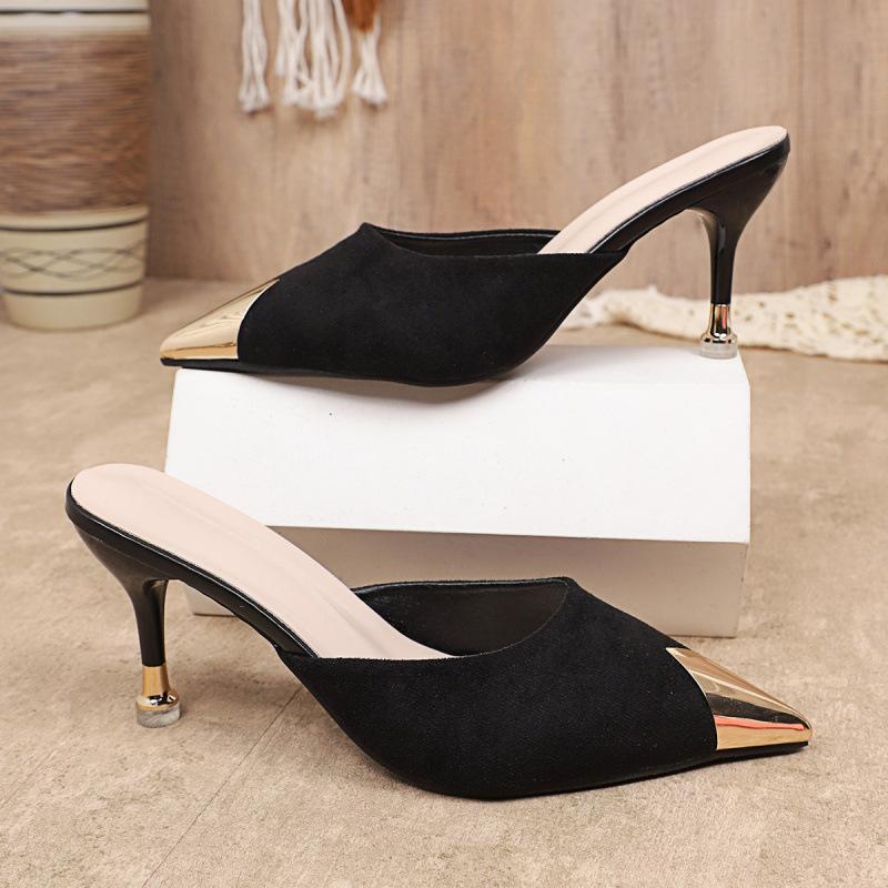 European and American Comfortable New Sexy Pointed Head Stiletto High Heels Cool Slippers Temperament Bag Head Half Slippers