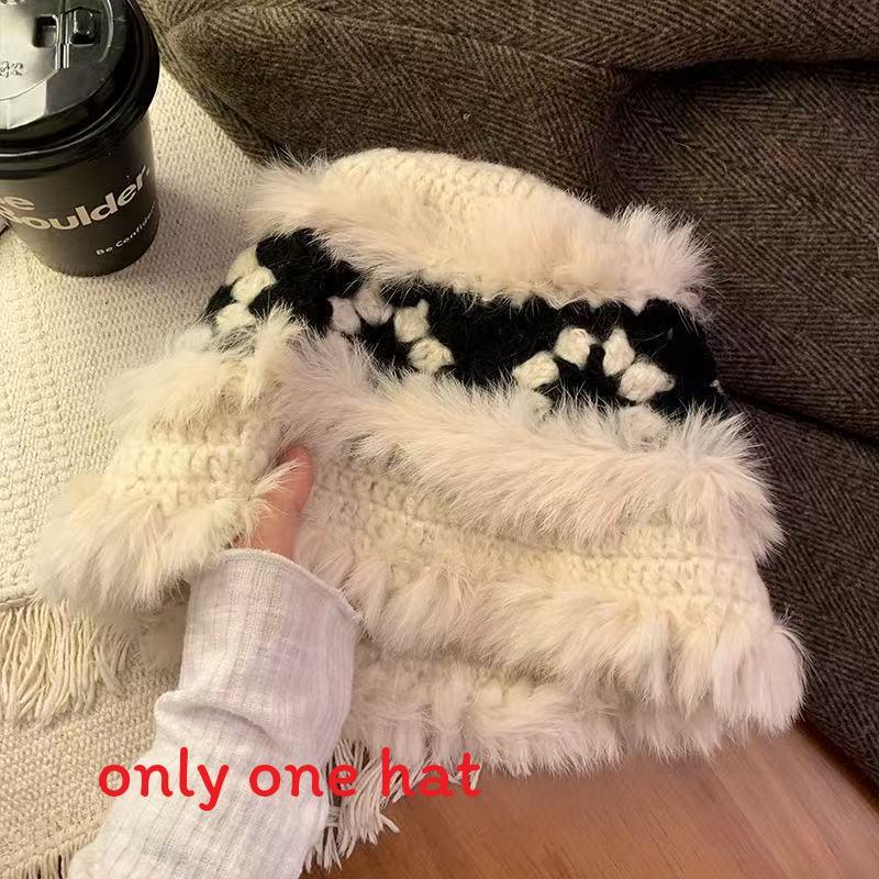 Cartoon Style Wool Beanie With Plush Fur Material And Adjustable Fit For Casual Wear