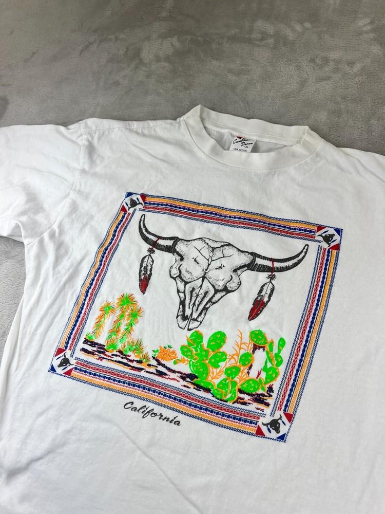 Vintage 90s California Destination Shirt Single Stitch Size XL Bull Skull Cowboy Unisex T-Shirt S
