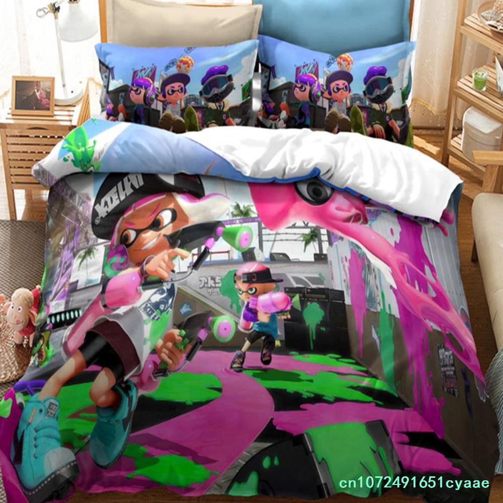 Popular Splatoon 2 Game Printed Bedding Set 3d Cartoon Duvet Cover Set Pillow Case Twin Full Queen King Size Bed Linen Bed Sets