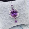 Sace Gems Colier cu pandantiv cu ametist natural de 13 mm din argint S925 pentru petrecere de cocktail de logodna pentru femei. Bijuterii fine