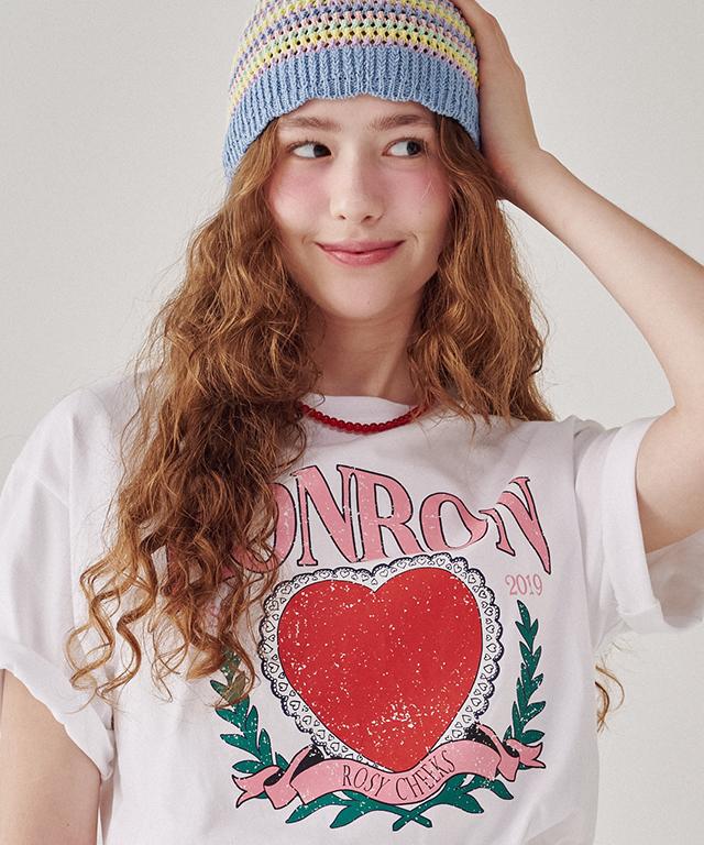 RONRON Ronron Heart Laurel Over Fit T Shirt White