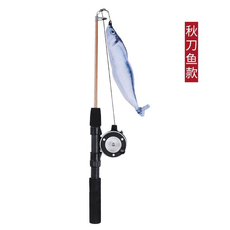 Cat Toys Fish Shape Telescopic Feathers Cat Stick Simulation Fishing Rod Kitten Funny Playing Toy Cat Interactive Wand Toy